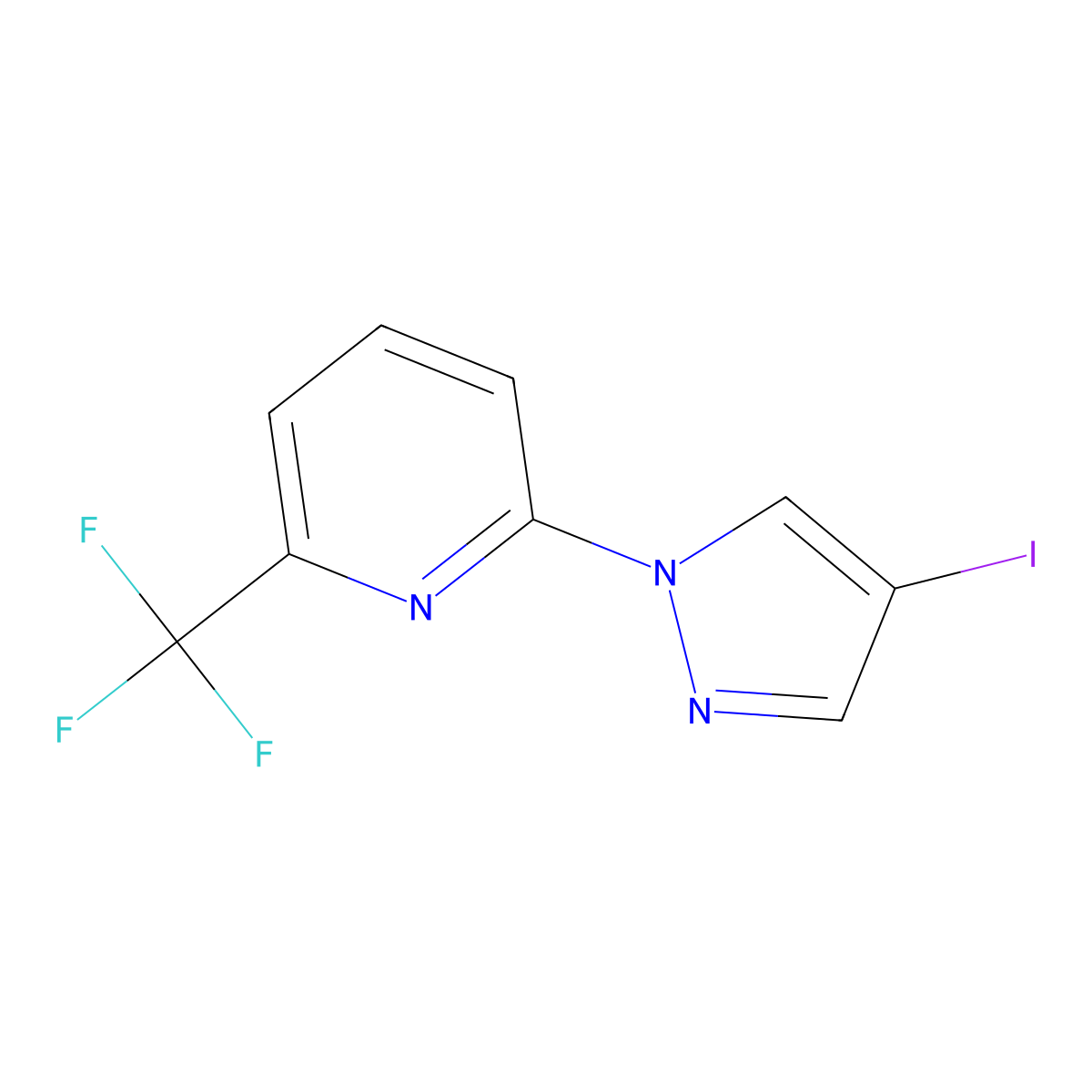 2-(4-iodo-1H-pyrazol-1-yl)-6-(trifluoromethyl)pyridine molecular structure, CAS 1466058-19-4