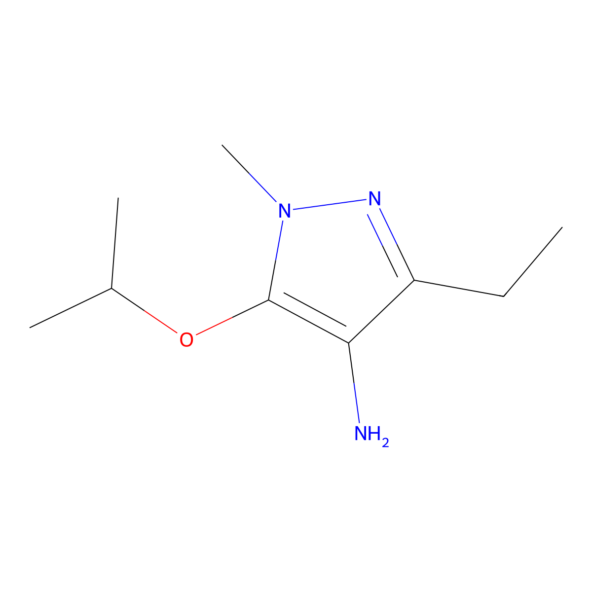 3-ethyl-1-methyl-5-(propan-2-yloxy)-1H-pyrazol-4-amine molecular structure, CAS 1466187-21-2