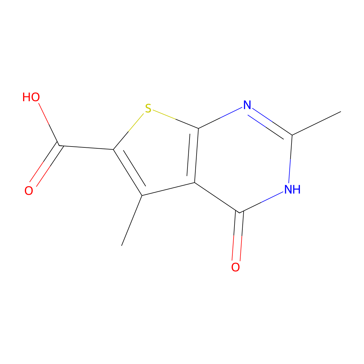 2,5-dimethyl-4-oxo-3H,4H-thieno(2,3-d)pyrimidine-6-carboxylic acid molecular structure, CAS 146628-89-9