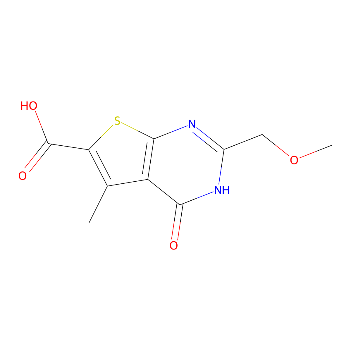 2-(methoxymethyl)-5-methyl-4-oxo-3H,4H-thieno[2,3-d]pyrimidine-6-carboxylic acid molecular structure, CAS 146628-90-2