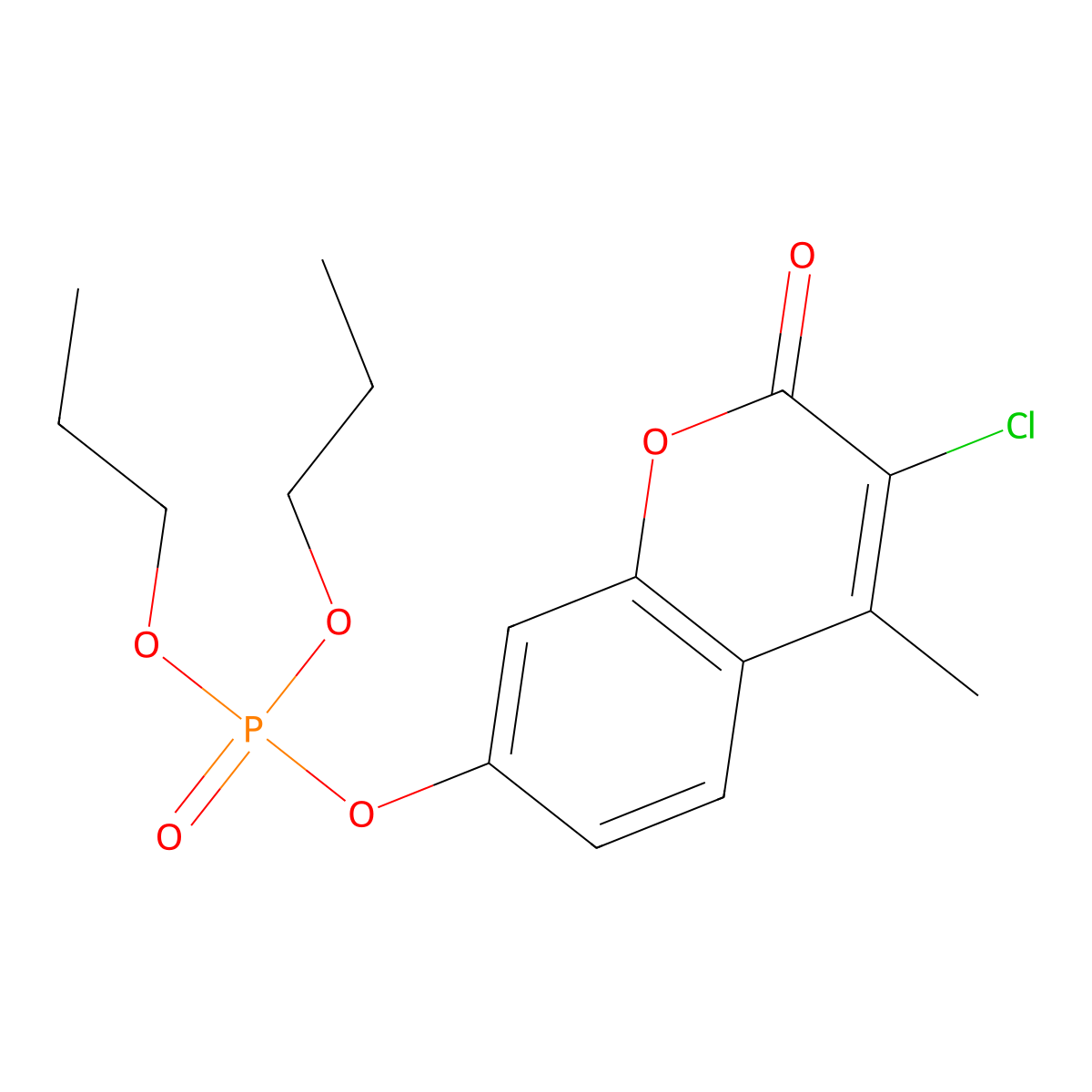 3-Chloro-4-methyl-2-oxo-2H-1-benzopyran-7-yl dipropyl phosphate molecular structure, CAS 14663-67-3