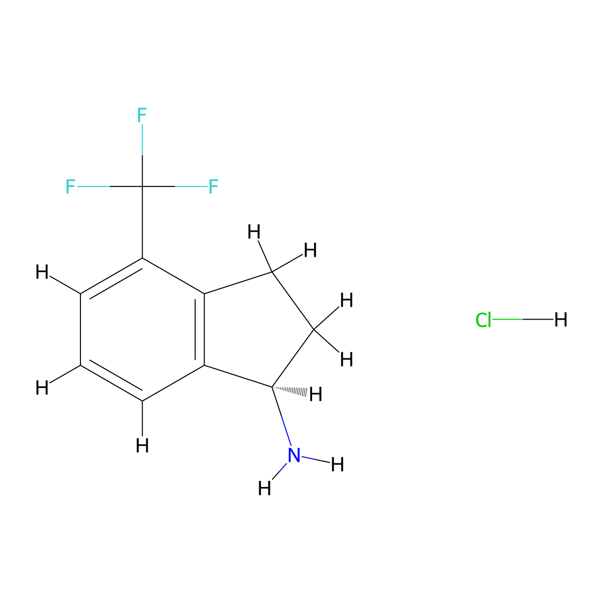 (1R)-1-Amino-4-(trifluoromethyl)indane hydrochloride molecular structure, CAS 1466429-18-4