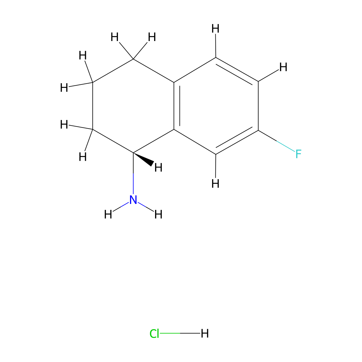 (1R)-7-fluoro-1,2,3,4-tetrahydronaphthalen-1-amine hydrochloride molecular structure, CAS 1466429-31-1