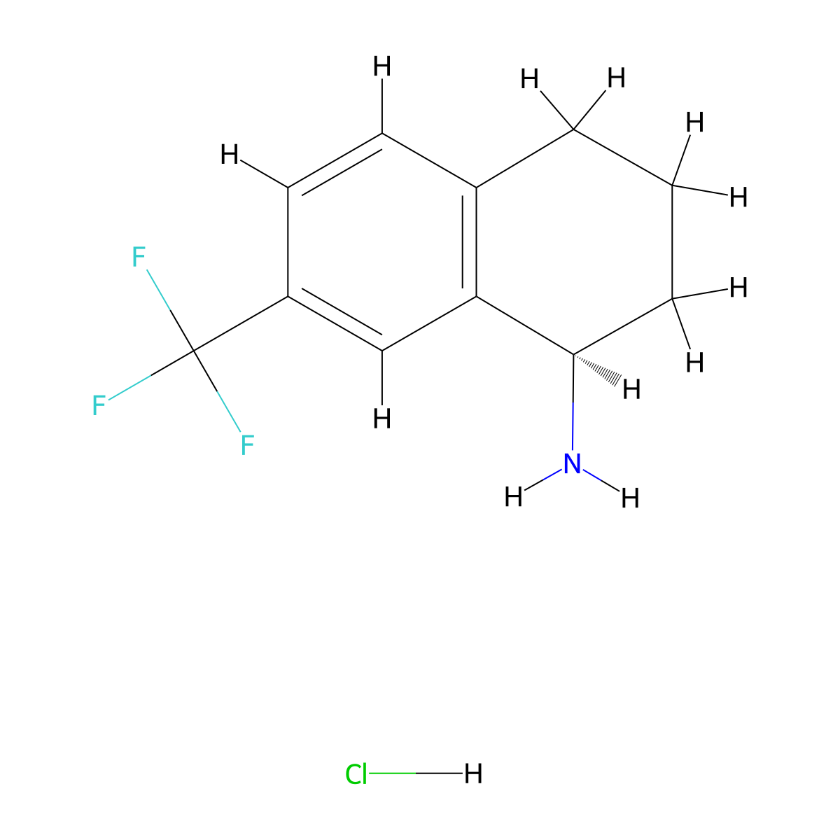 (R)-7-(Trifluoromethyl)-1,2,3,4-tetrahydronaphthalen-1-amine (hydrochloride) molecular structure, CAS 1466429-36-6