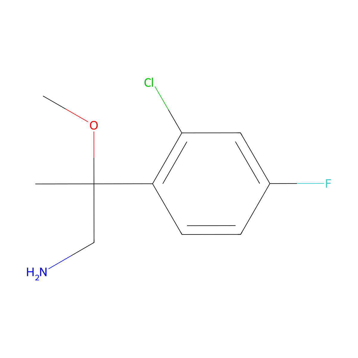 2-(2-Chloro-4-fluorophenyl)-2-methoxypropan-1-amine molecular structure, CAS 1466639-20-2