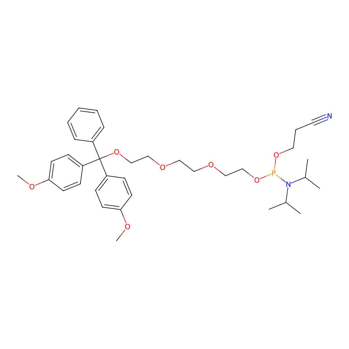 2-(2-(2-(Bis(4-methoxyphenyl)(phenyl)methoxy)ethoxy)ethoxy)ethyl (2-cyanoethyl) diisopropylphosphoramidite molecular structure, CAS 146668-73-7