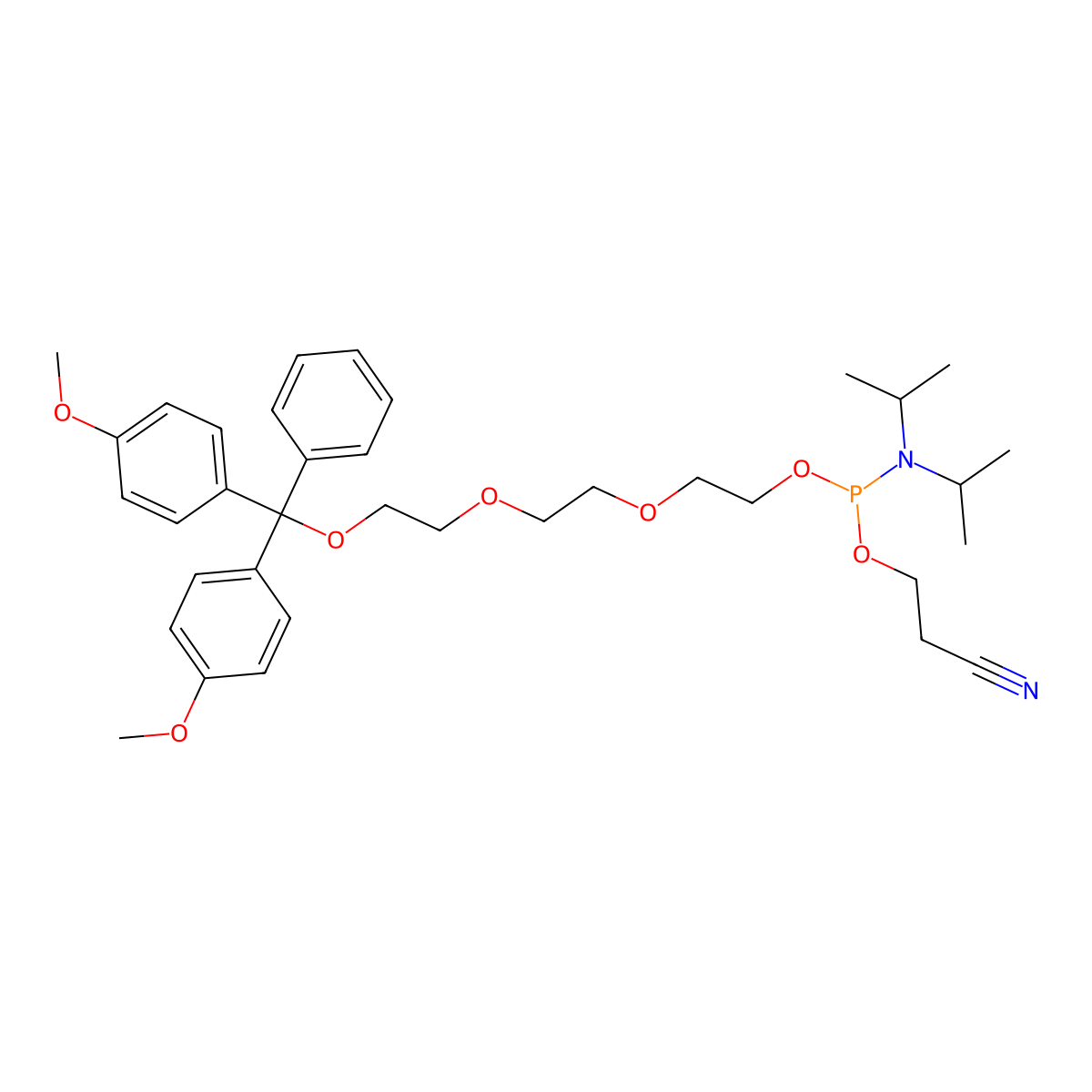 2-(2-(2-(Bis(4-methoxyphenyl)(phenyl)methoxy)ethoxy)ethoxy)ethyl (2-cyanoethyl) diisopropylphosphoramidite molecular structure, CAS 146668-73-7