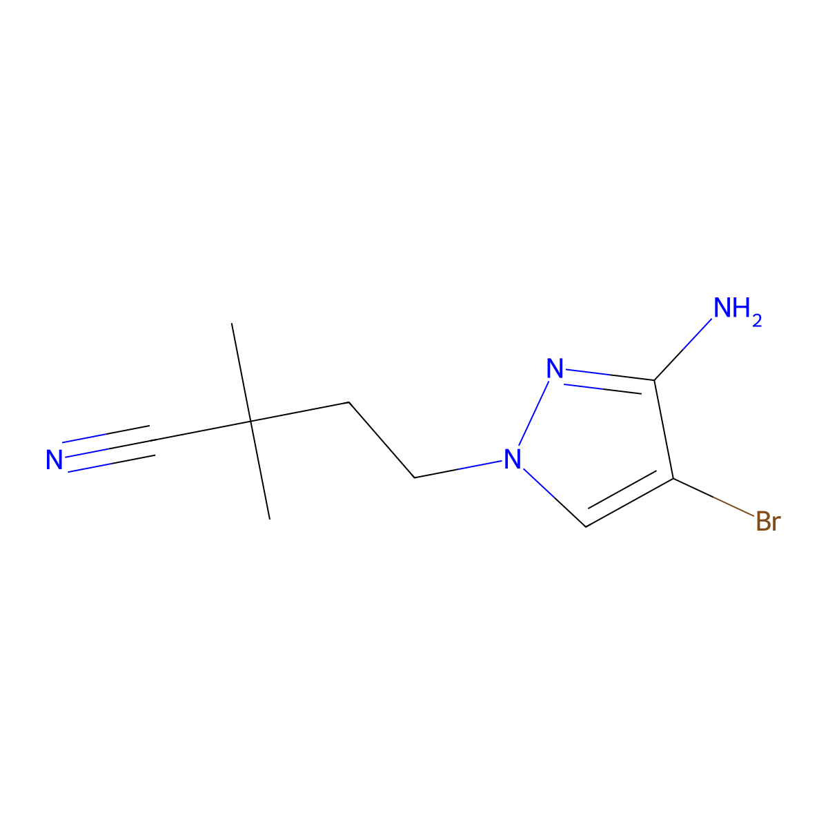 4-(3-Amino-4-bromo-1H-pyrazol-1-YL)-2,2-dimethylbutanenitrile molecular structure, CAS 1466780-57-3