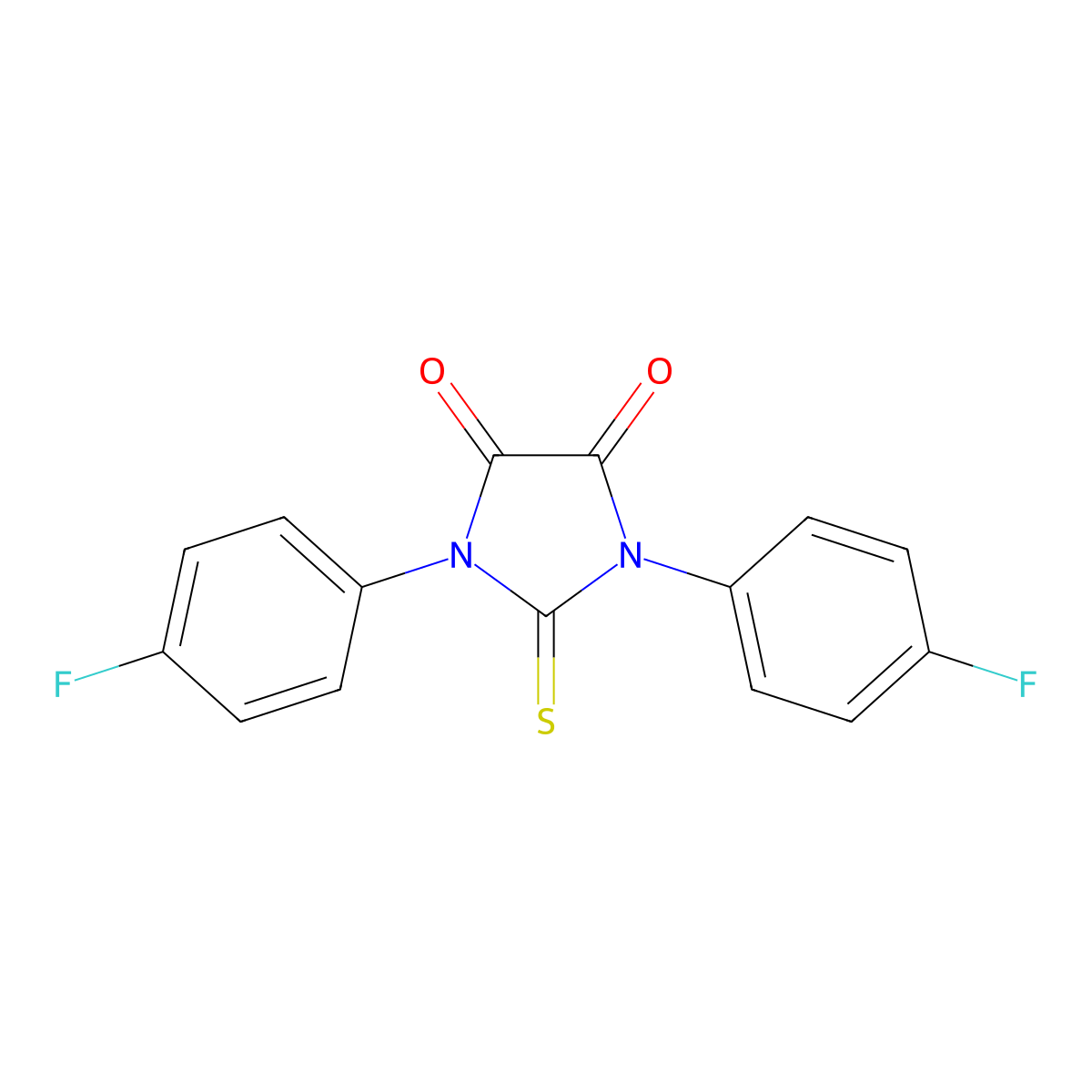 4,5-Imidazolidinedione, 1,3-bis(4-fluorophenyl)-2-thioxo- molecular structure, CAS 146680-56-0