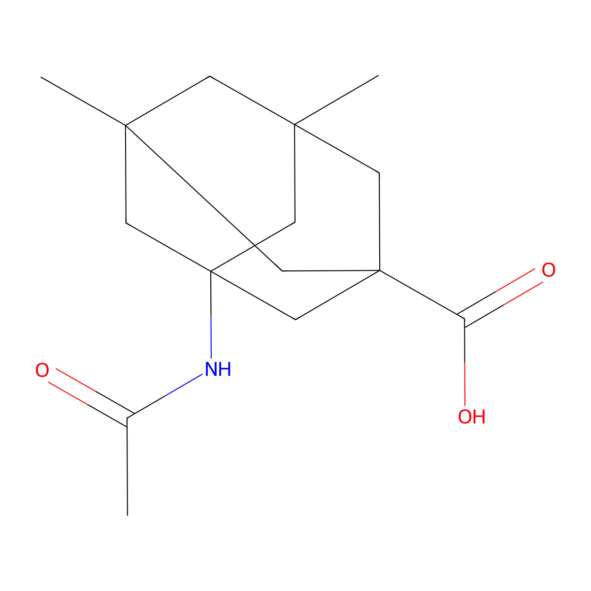 3-Acetamido-5,7-dimethyladamantane-1-carboxylic acid molecular structure, CAS 14670-98-5