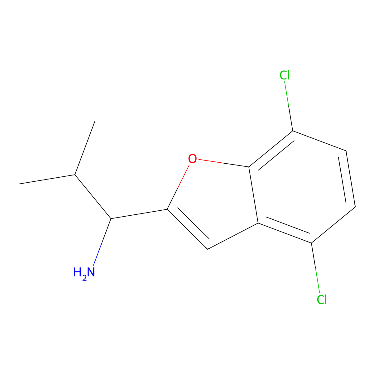 1-(4,7-Dichlorobenzofuran-2-yl)-2-methylpropan-1-amine molecular structure, CAS 1467038-44-3