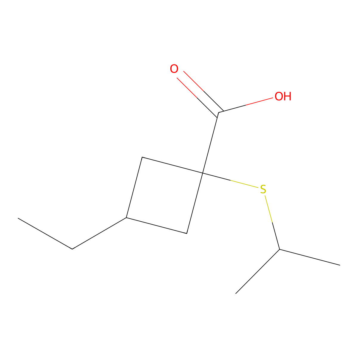 3-Ethyl-1-(isopropylthio)cyclobutane-1-carboxylic acid molecular structure, CAS 1467053-46-8