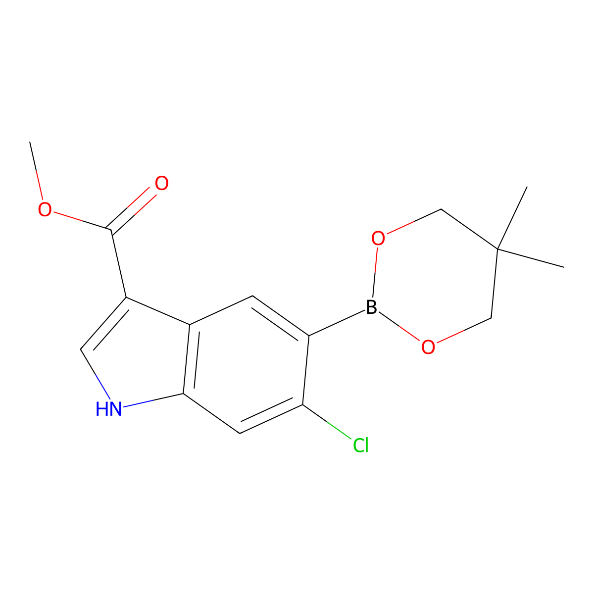 methyl 6-chloro-5-(5,5-dimethyl-1,3,2-dioxaborinan-2-yl)-1H-indole-3-carboxylate molecular structure, CAS 1467060-68-9