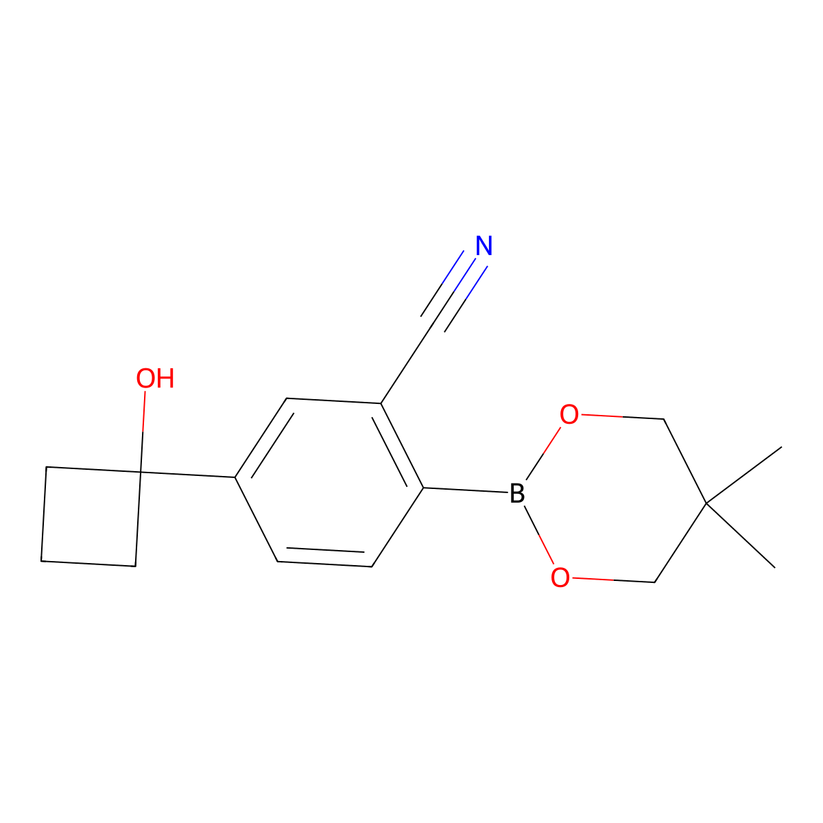 2-(5,5-Dimethyl-1,3,2-dioxaborinan-2-yl)-5-(1-hydroxycyclobutyl)benzonitrile molecular structure, CAS 1467061-14-8