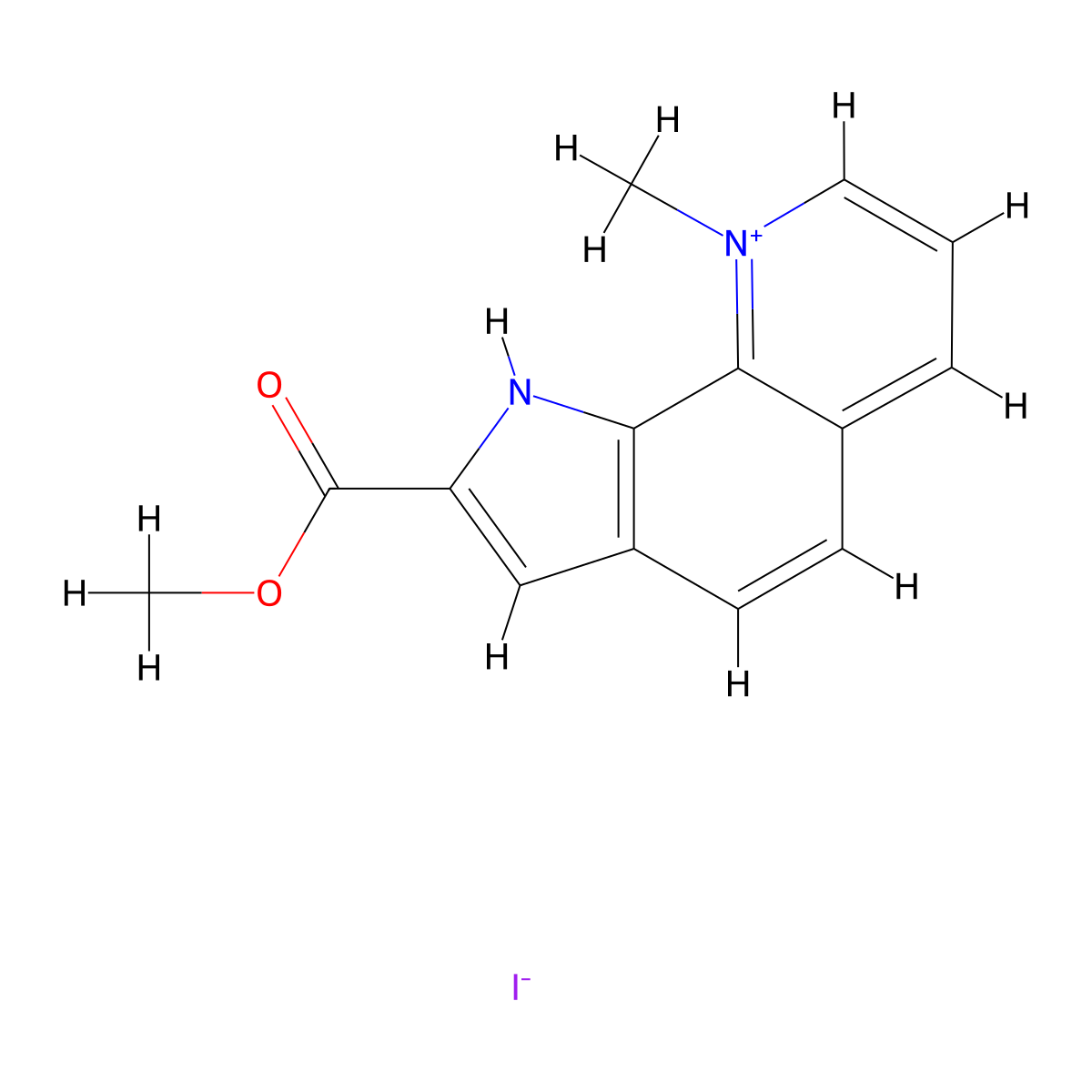 2-Carbomethoxy-1H-pyrrolo(3,2-h)-N-methylquinolinium iodide molecular structure, CAS 146710-02-3