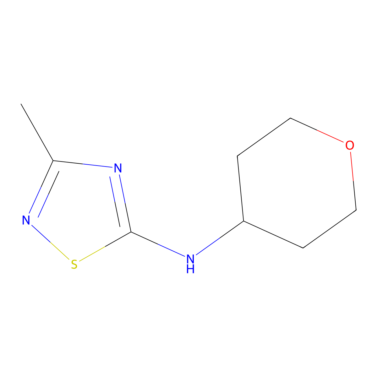 3-methyl-N-(oxan-4-yl)-1,2,4-thiadiazol-5-amine molecular structure, CAS 1467204-25-6