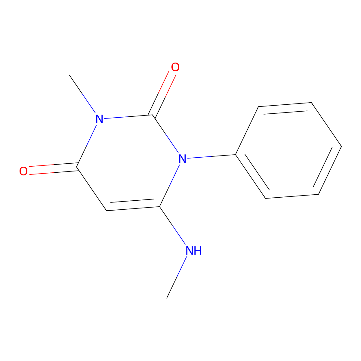 3-methyl-6-(methylamino)-1-phenylpyrimidine-2,4(1H,3H)-dione molecular structure, CAS 146723-69-5