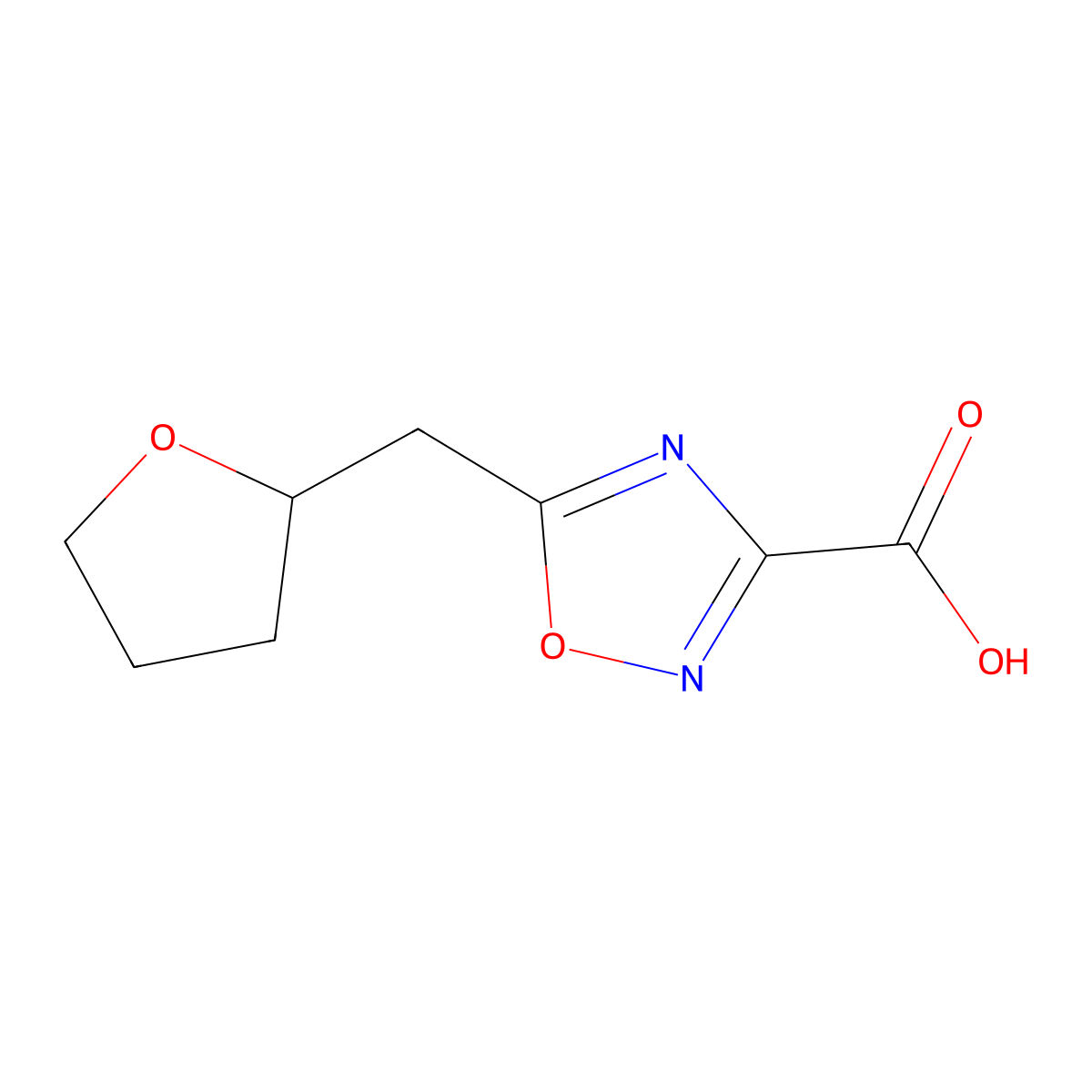 5-[(Oxolan-2-yl)methyl]-1,2,4-oxadiazole-3-carboxylic acid molecular structure, CAS 1467270-57-0