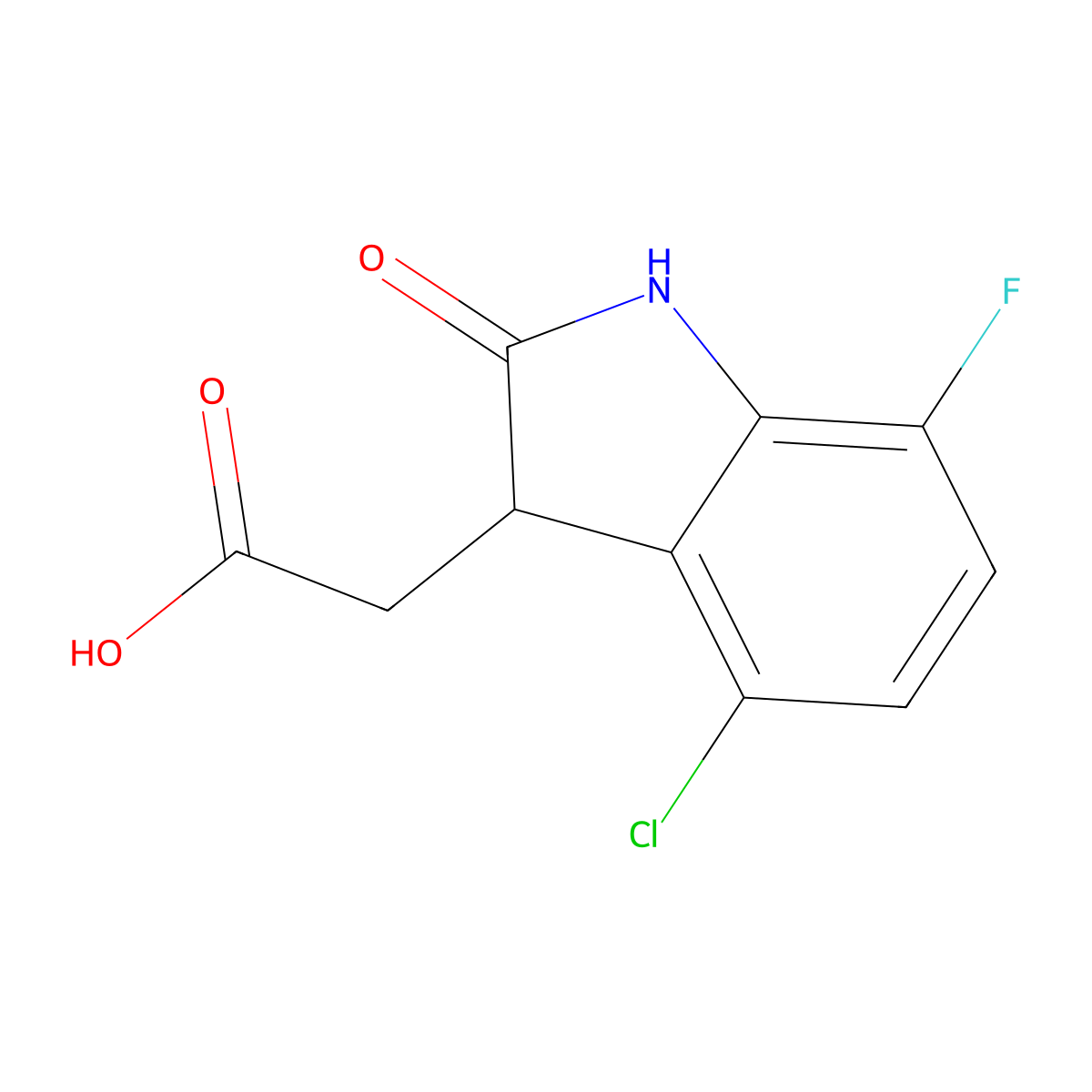 2-(4-chloro-7-fluoro-2-oxo-2,3-dihydro-1H-indol-3-yl)acetic acid molecular structure, CAS 1467272-22-5