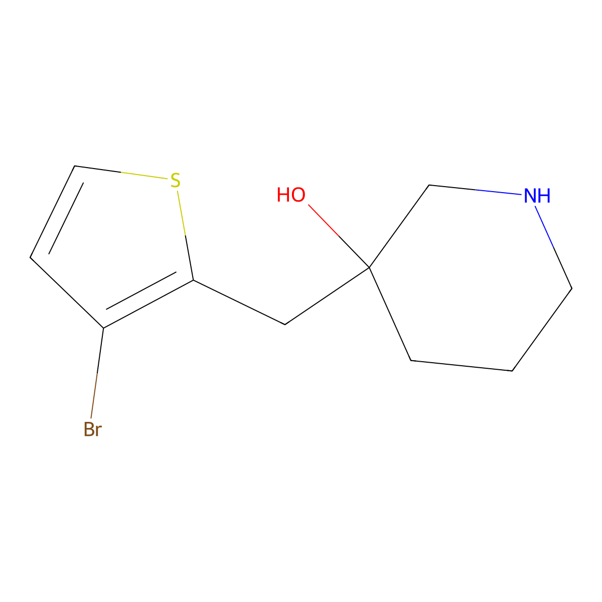 3-[(3-Bromothiophen-2-yl)methyl]piperidin-3-ol molecular structure, CAS 1467274-55-0