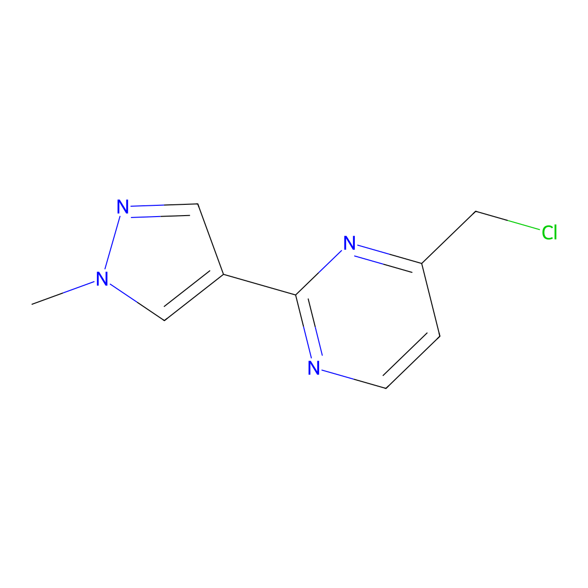 4-(Chloromethyl)-2-(1-methylpyrazol-4-yl)pyrimidine molecular structure, CAS 1467286-40-3