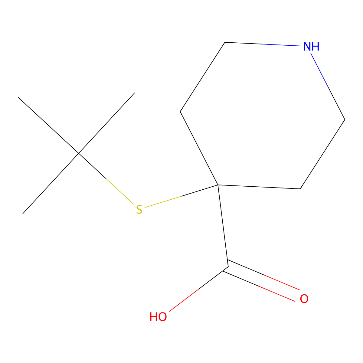 4-(Tert-butylsulfanyl)piperidine-4-carboxylic acid molecular structure, CAS 1467376-12-0