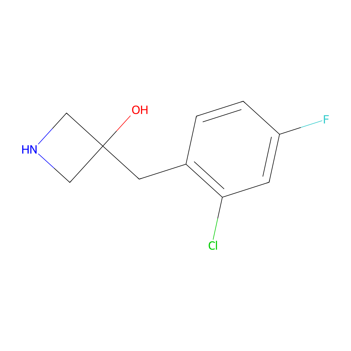 3-(2-Chloro-4-fluorobenzyl)azetidin-3-ol molecular structure, CAS 1467514-56-2