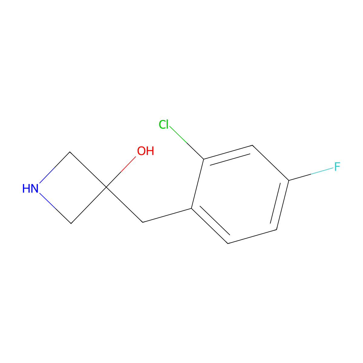 3-(2-Chloro-4-fluorobenzyl)azetidin-3-ol molecular structure, CAS 1467514-56-2