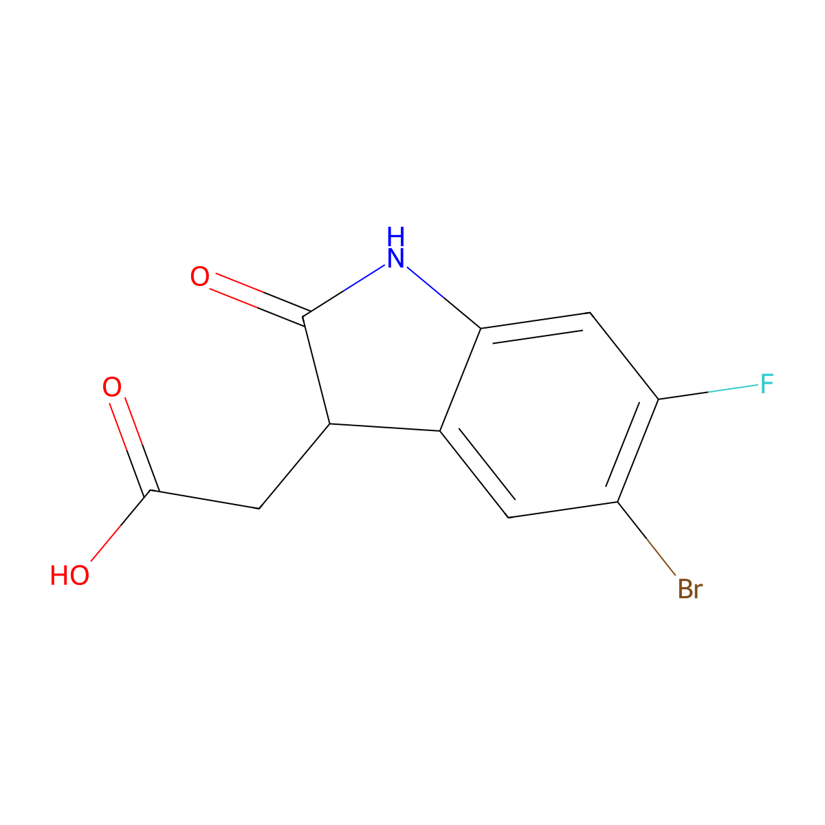 2-(5-Bromo-6-fluoro-2-oxoindolin-3-yl)acetic acid molecular structure, CAS 1467590-64-2