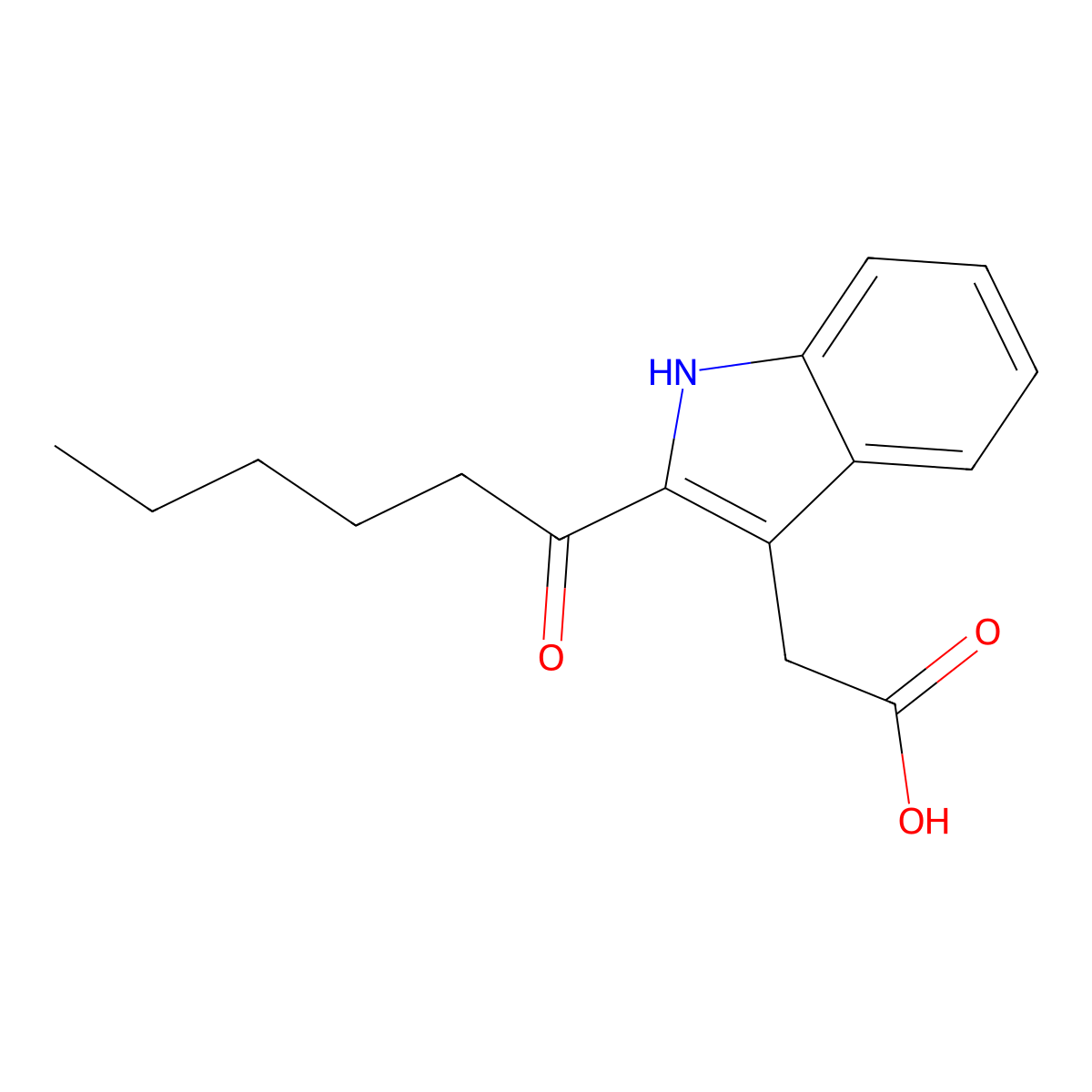 (2-hexanoyl-1H-indol-3-yl)acetic acid molecular structure, CAS 146775-01-1