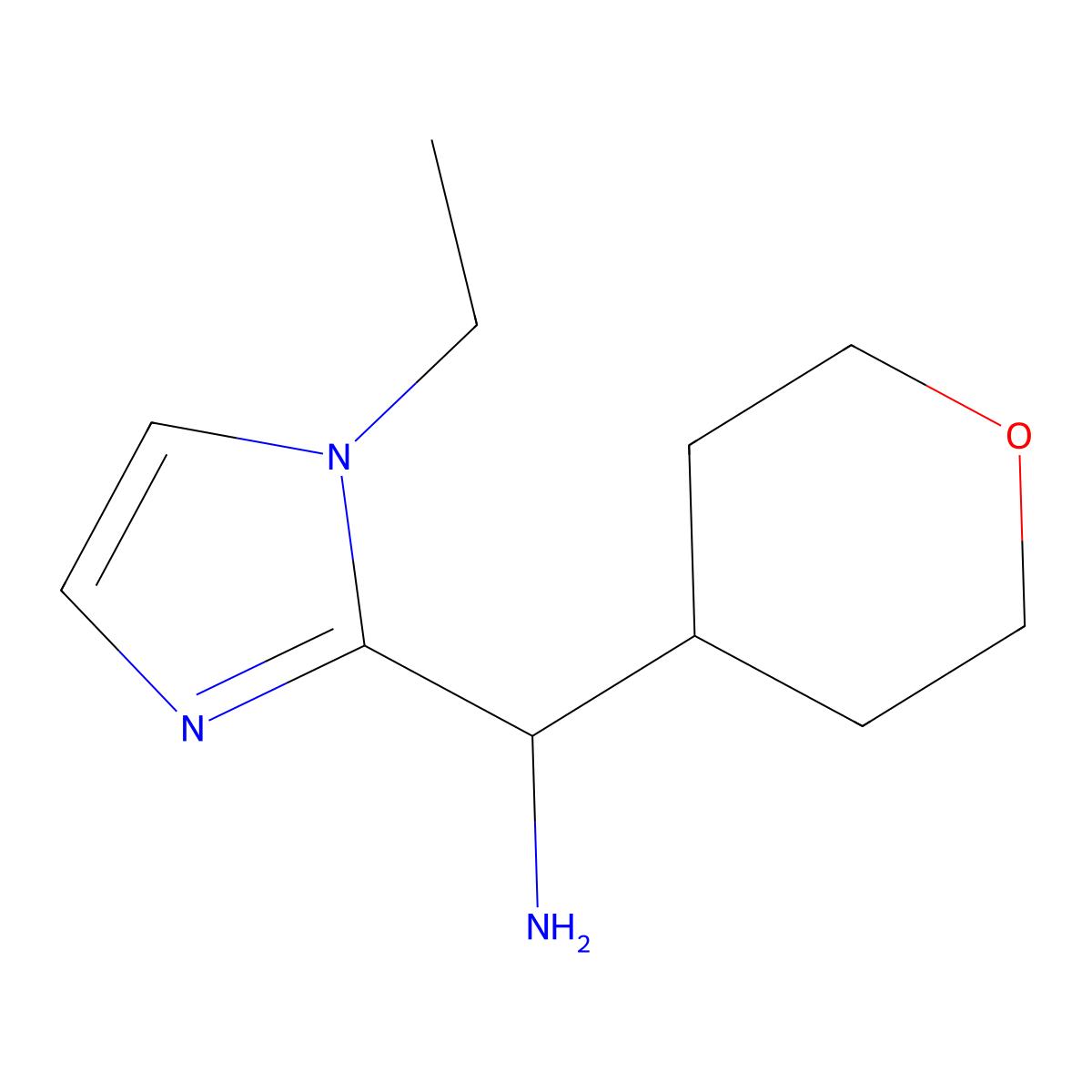 (1-ethyl-1H-imidazol-2-yl)(oxan-4-yl)methanamine molecular structure, CAS 1467781-31-2