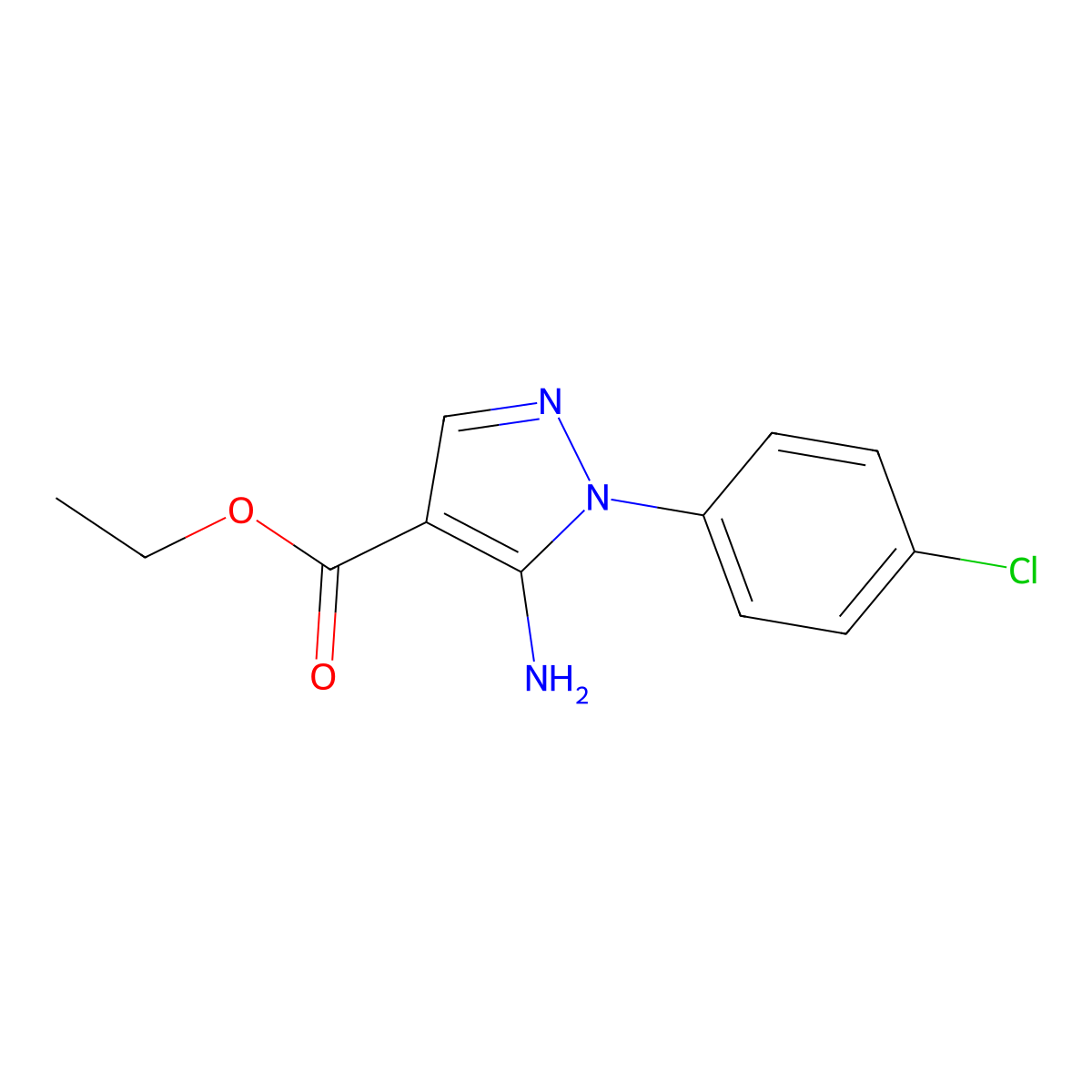 ethyl 5-amino-1-(4-chlorophenyl)-1H-pyrazole-4-carboxylate molecular structure, CAS 14678-87-6