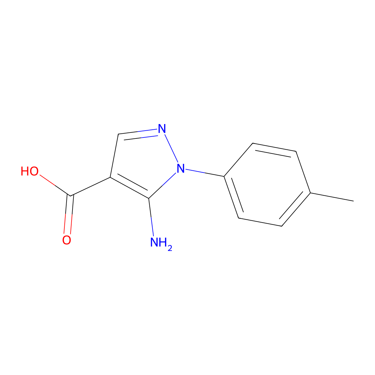 5-Amino-1-(4-methylphenyl)-1H-pyrazole-4-carboxylic acid molecular structure, CAS 14678-93-4