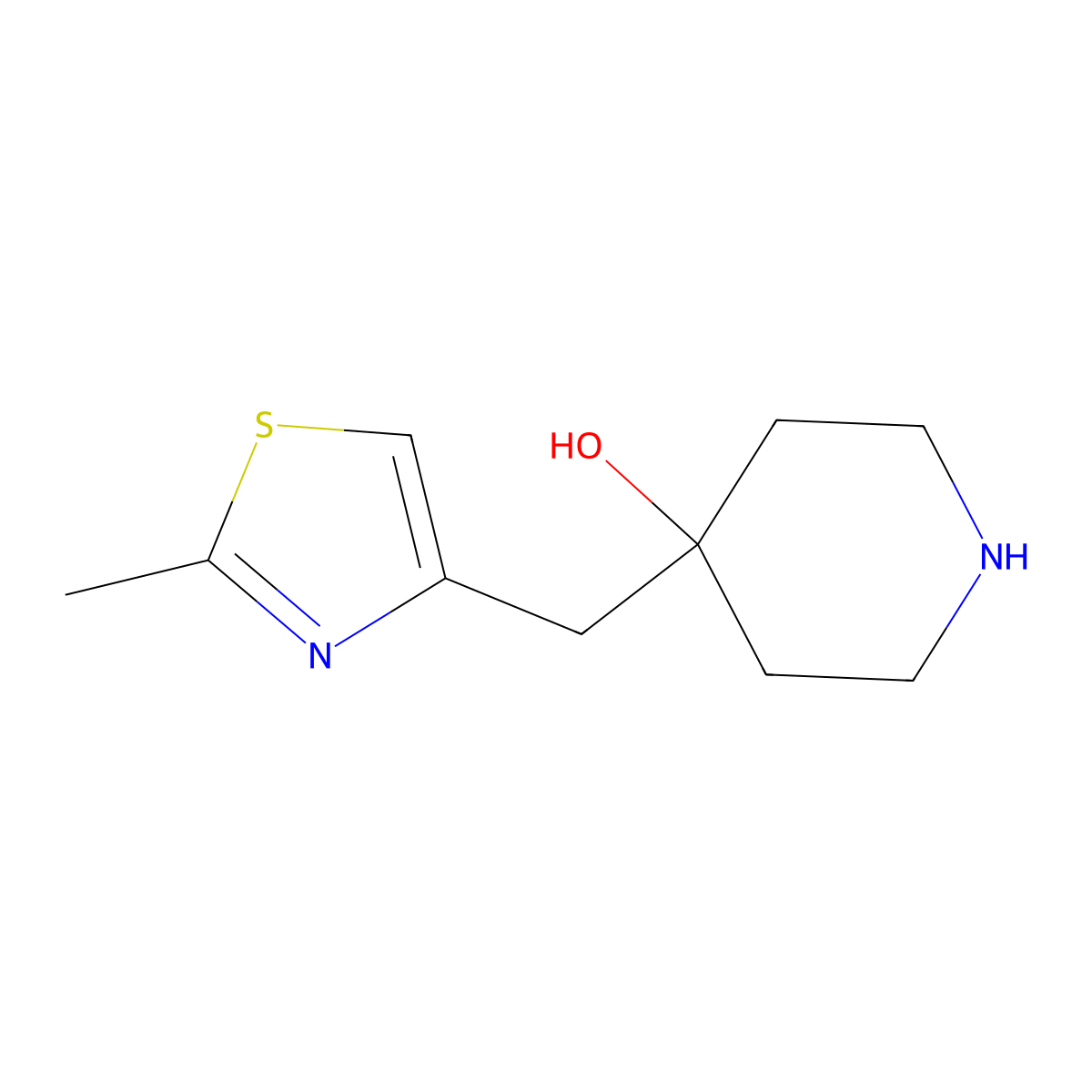 4-((2-Methylthiazol-4-yl)methyl)piperidin-4-ol molecular structure, CAS 1467871-75-5