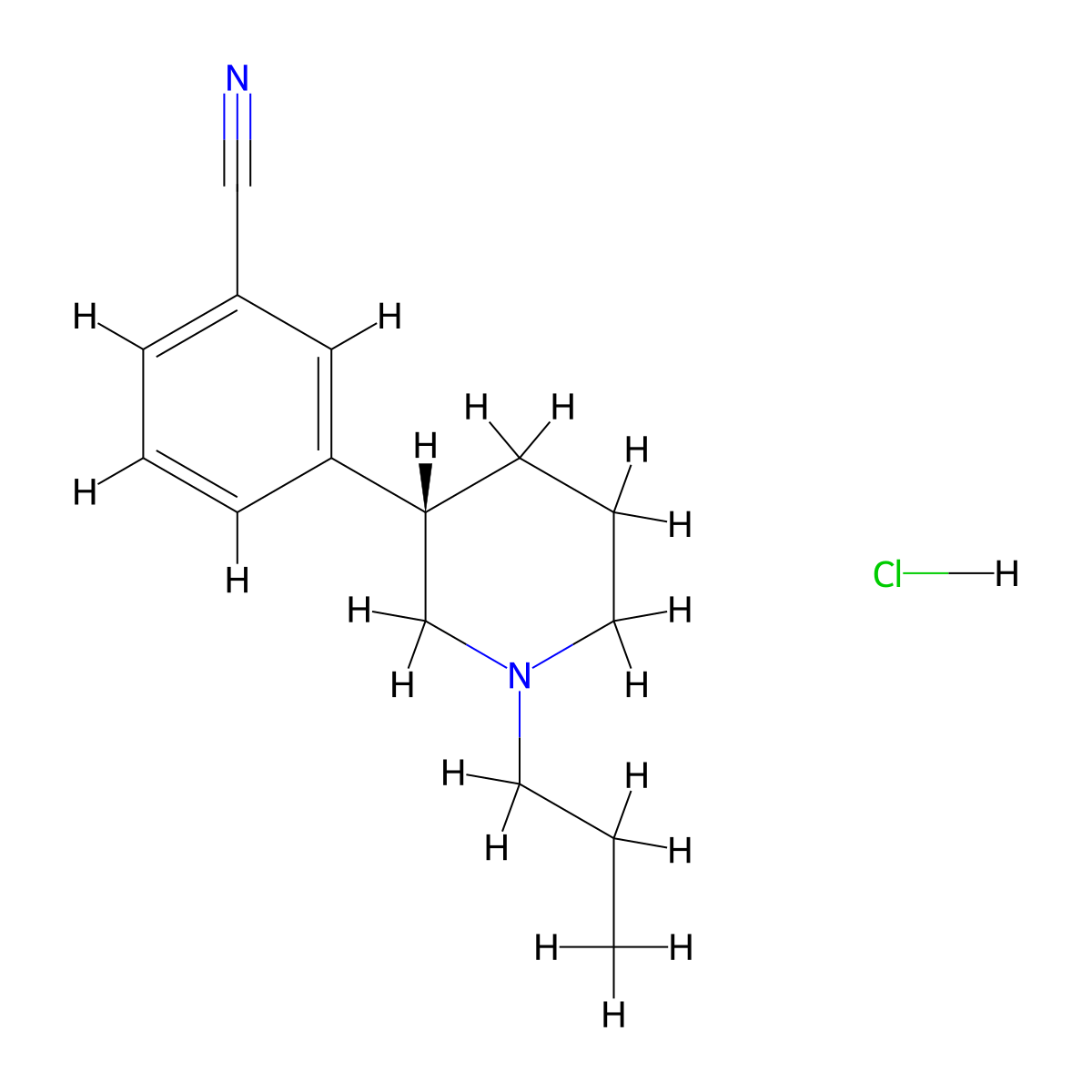S(-)-3-(1-Propyl-3-piperidinyl)benzonitrile hydrochloride molecular structure, CAS 146798-33-6