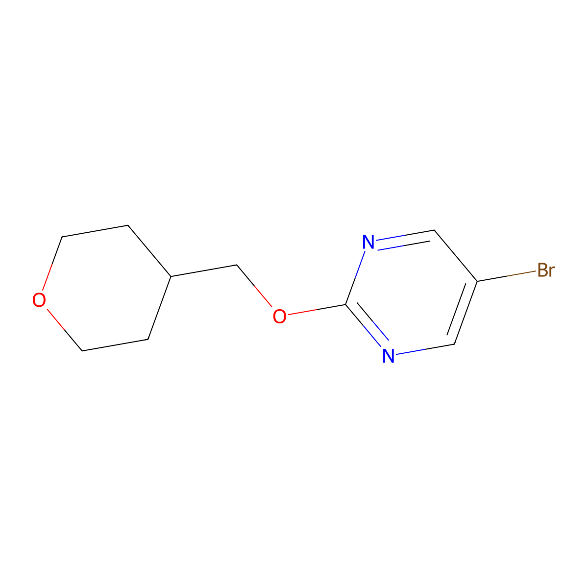 5-Bromo-2-(tetrahydro-pyran-4-ylmethoxy)-pyrimidine molecular structure, CAS 1468448-55-6