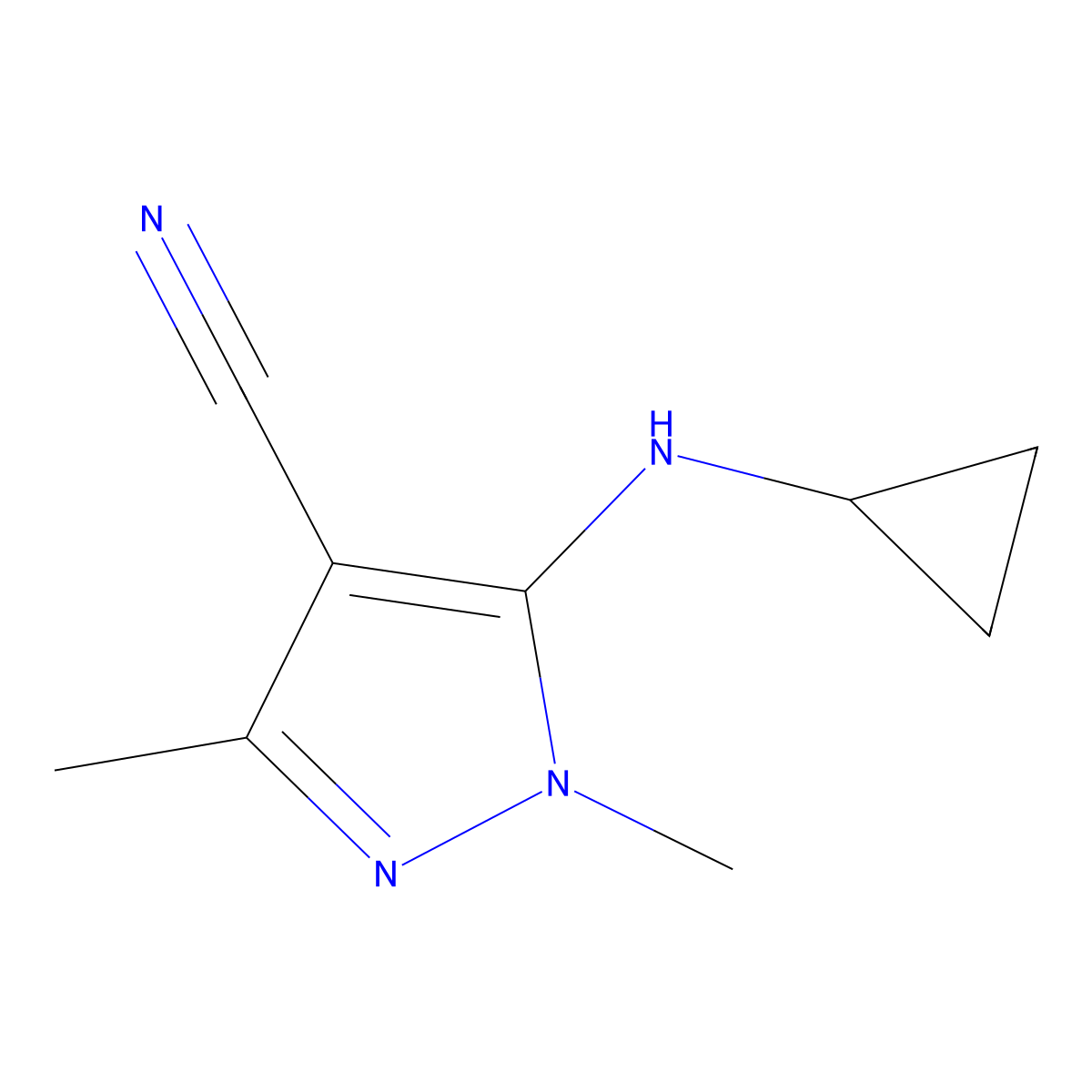 5-(Cyclopropylamino)-1,3-dimethyl-1H-pyrazole-4-carbonitrile molecular structure, CAS 1468586-99-3