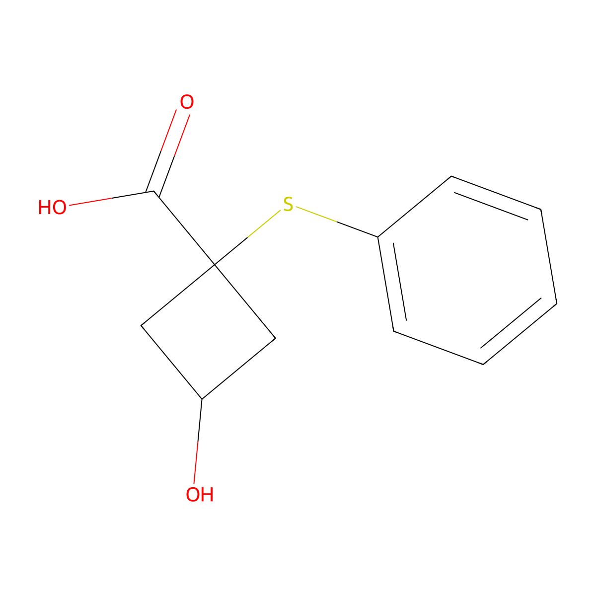 3-Hydroxy-1-(phenylsulfanyl)cyclobutane-1-carboxylic acid molecular structure, CAS 1468602-02-9