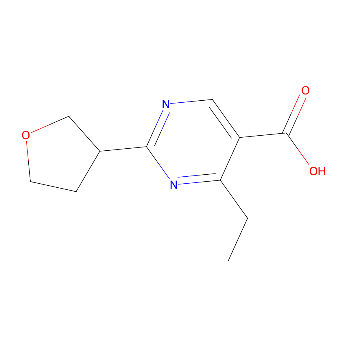 4-Ethyl-2-(tetrahydrofuran-3-yl)pyrimidine-5-carboxylic acid molecular structure, CAS 1468608-72-1