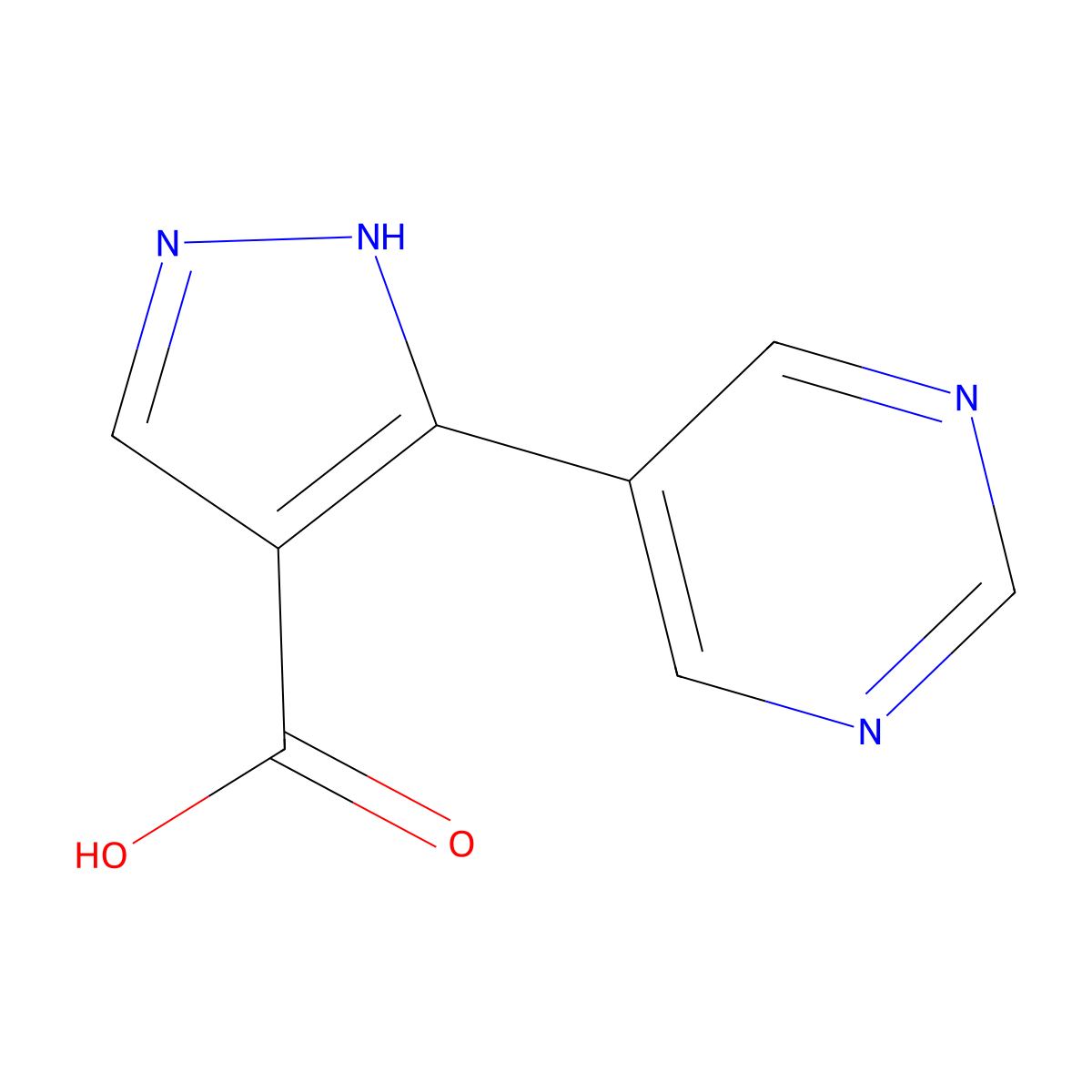 5-(Pyrimidin-5-yl)-1H-pyrazole-4-carboxylic acid molecular structure, CAS 1468612-83-0