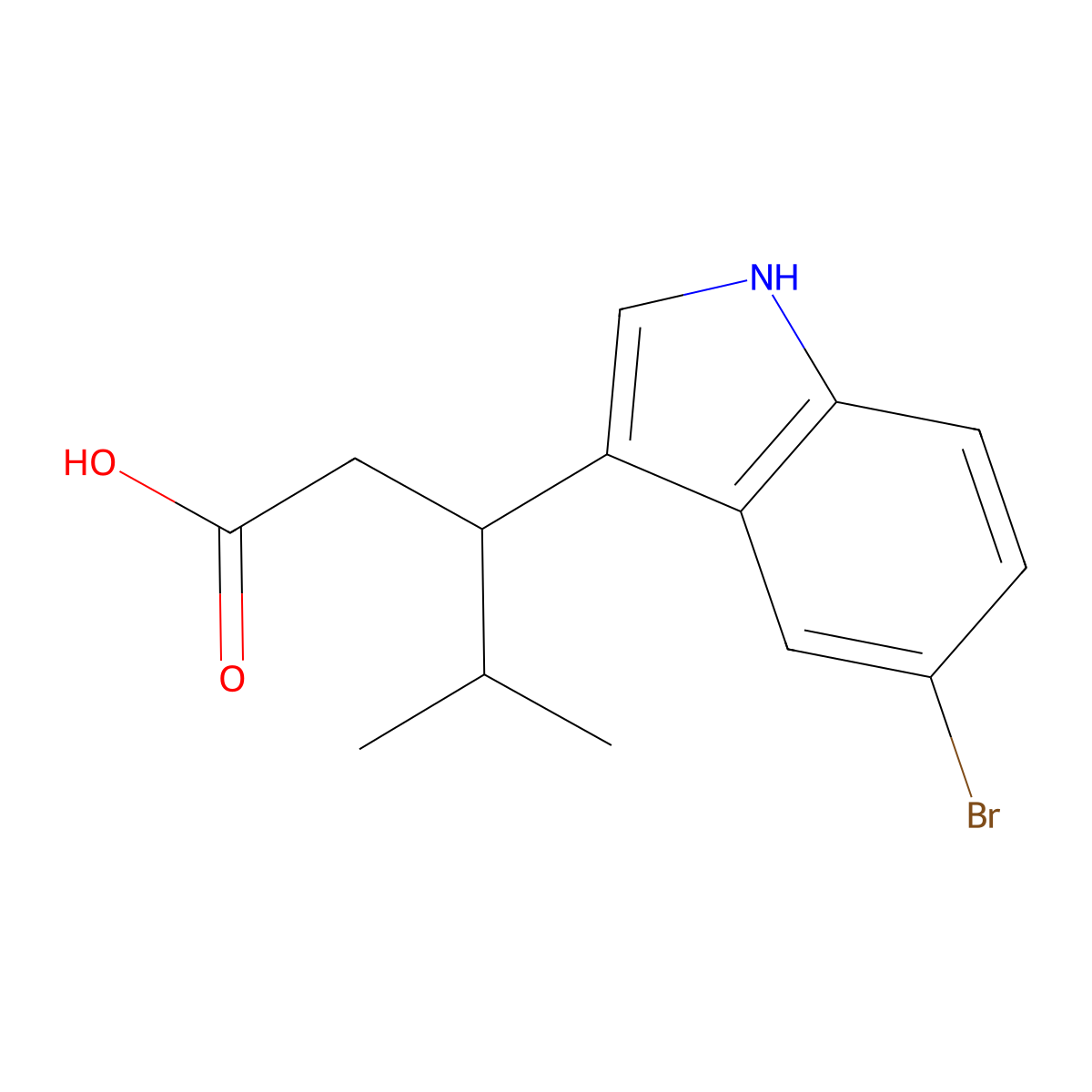 3-(5-bromo-1H-indol-3-yl)-4-methylpentanoic acid molecular structure, CAS 1468654-34-3