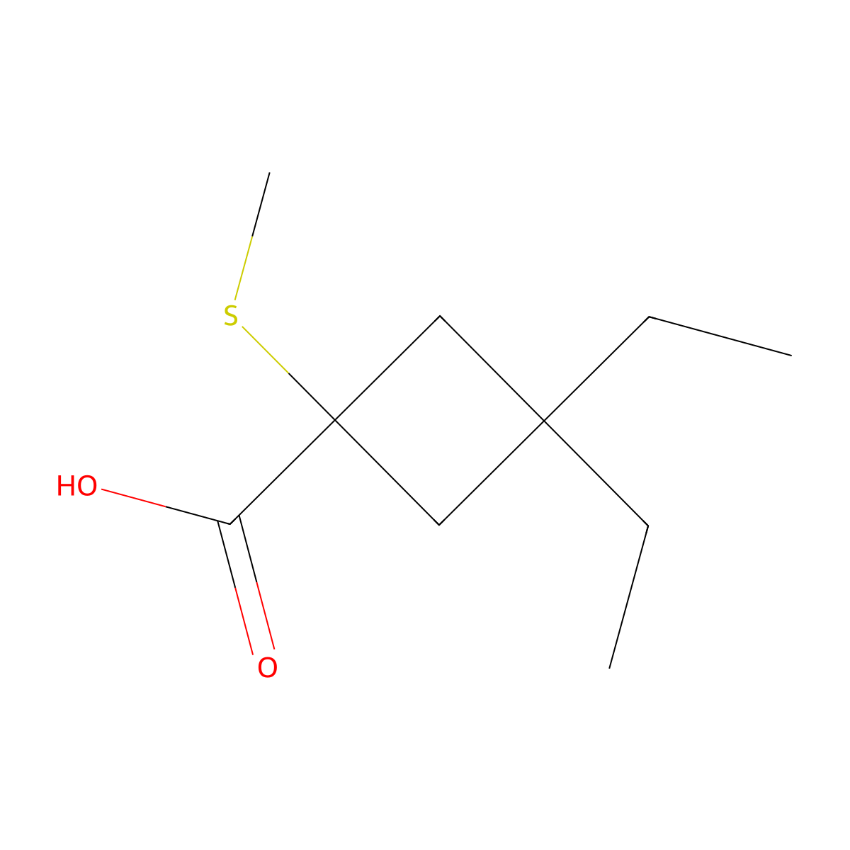 3,3-Diethyl-1-(methylthio)cyclobutane-1-carboxylic acid molecular structure, CAS 1468694-25-8