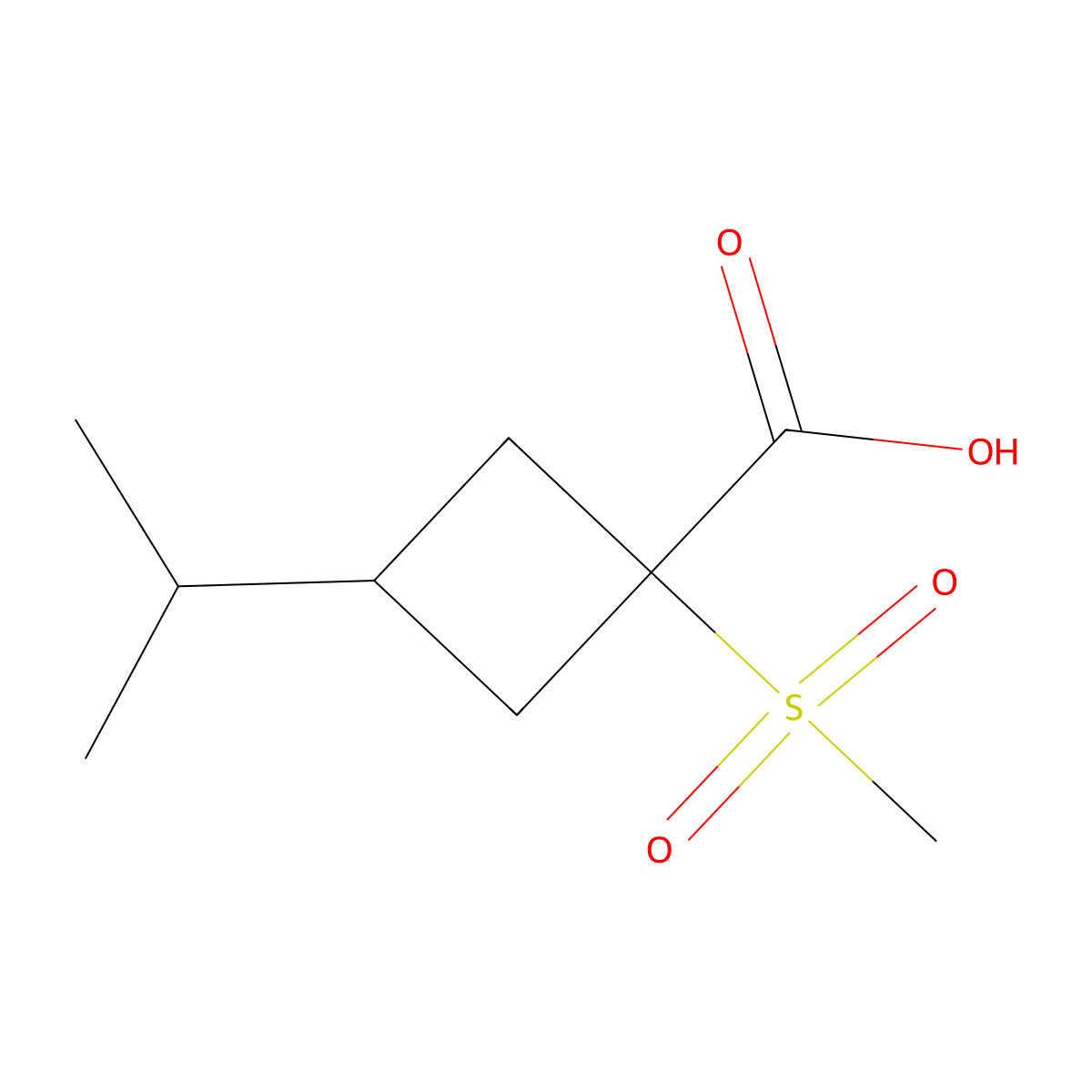 1-Methanesulfonyl-3-(propan-2-yl)cyclobutane-1-carboxylic acid molecular structure, CAS 1468805-42-6