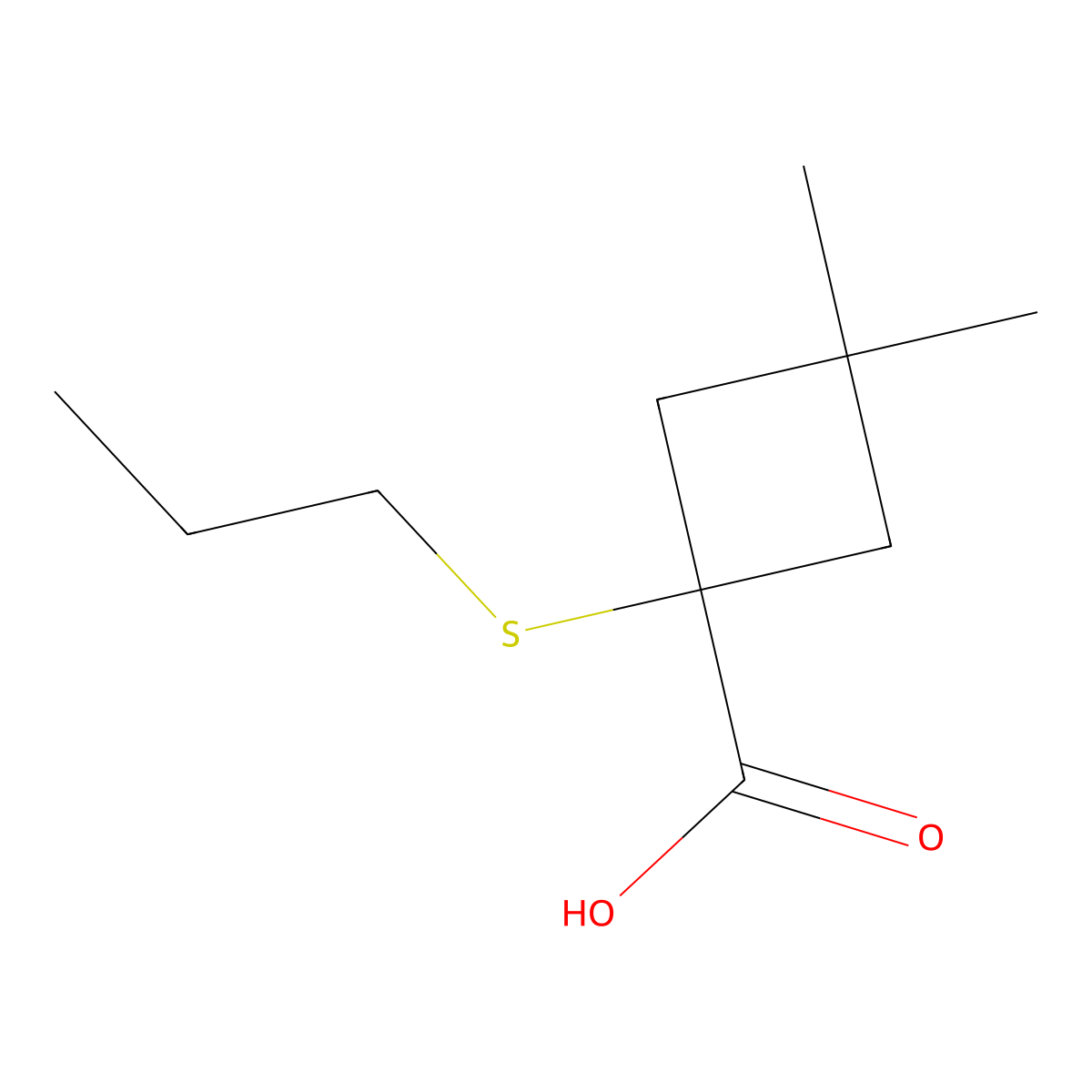 3,3-Dimethyl-1-(propylthio)cyclobutane-1-carboxylic acid molecular structure, CAS 1468815-74-8