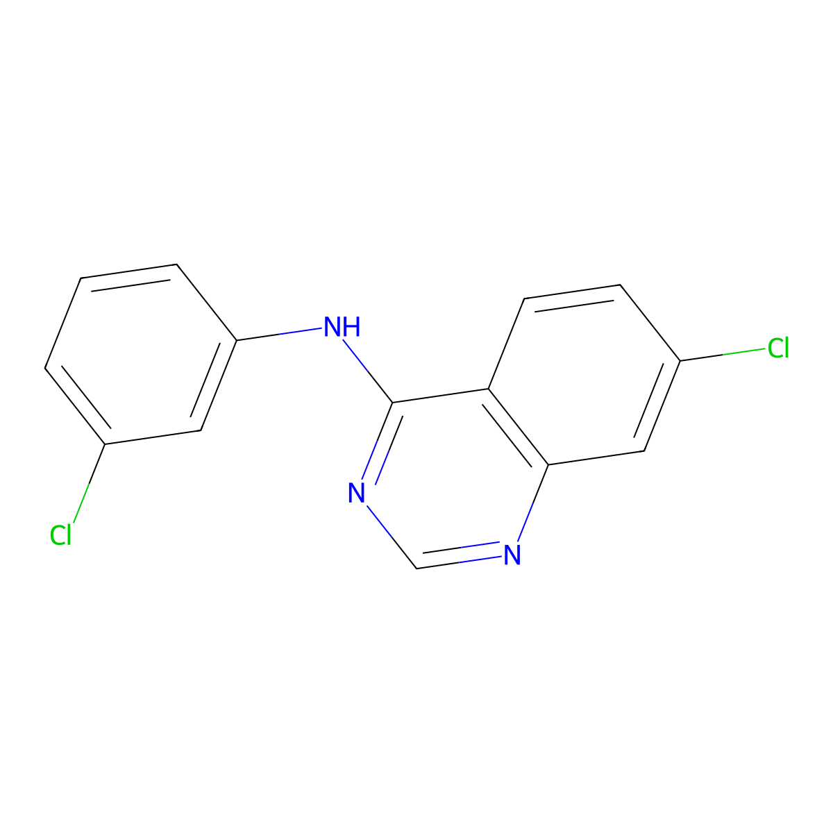 7-chloro-N-(3-chlorophenyl)quinazolin-4-amine molecular structure, CAS 146885-08-7