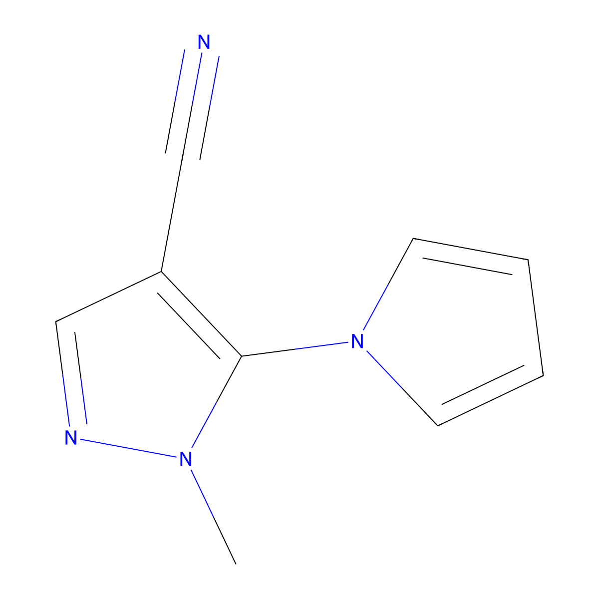 1-methyl-5-(1H-pyrrol-1-yl)-1H-pyrazole-4-carbonitrile molecular structure, CAS 146885-48-5