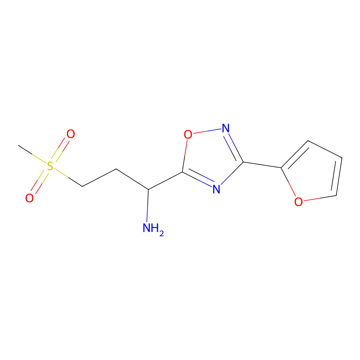 1-(3-(Furan-2-yl)-1,2,4-oxadiazol-5-yl)-3-(methylsulfonyl)propan-1-amine molecular structure, CAS 1468861-20-2