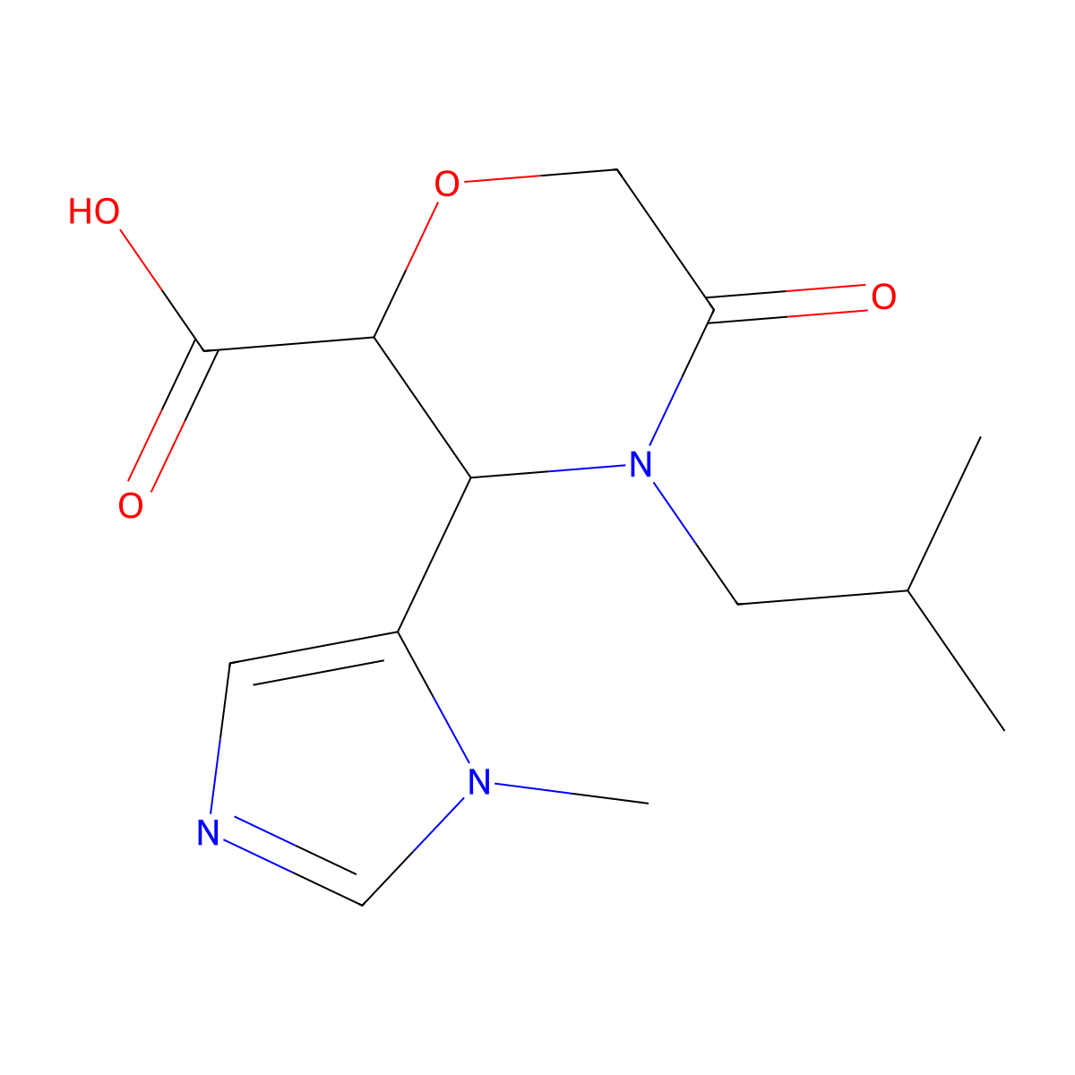 4-isobutyl-3-(1-methyl-1H-imidazol-5-yl)-5-oxomorpholine-2-carboxylic acid molecular structure, CAS 1468881-97-1