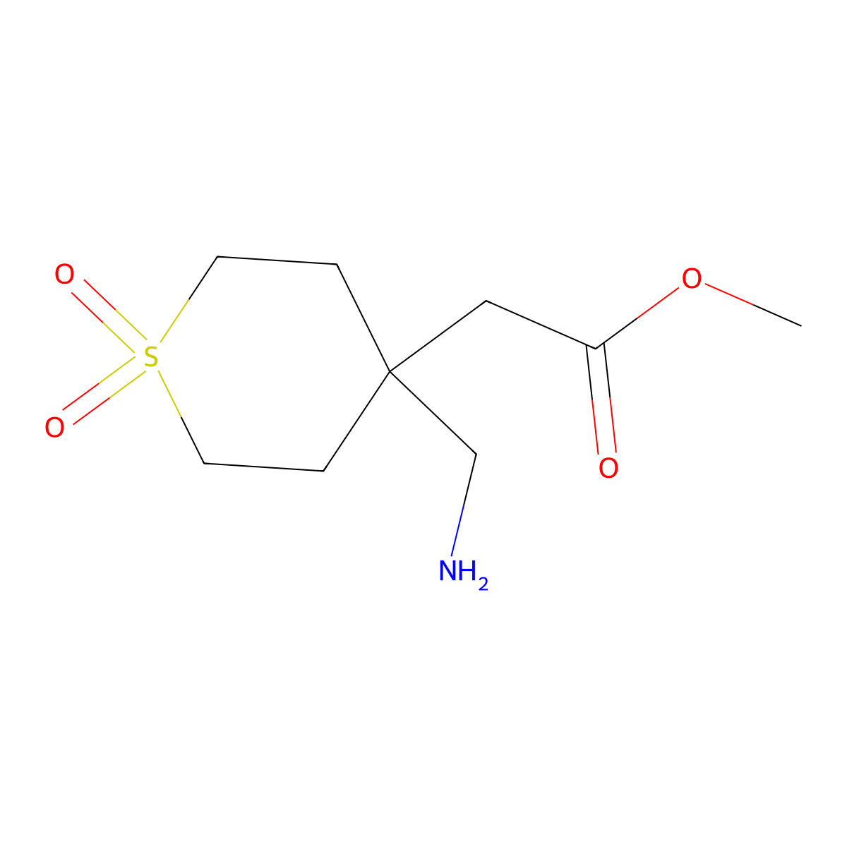 Methyl 2-[4-(aminomethyl)-1,1-dioxo-1lambda6-thian-4-yl]acetate molecular structure, CAS 1468978-33-7