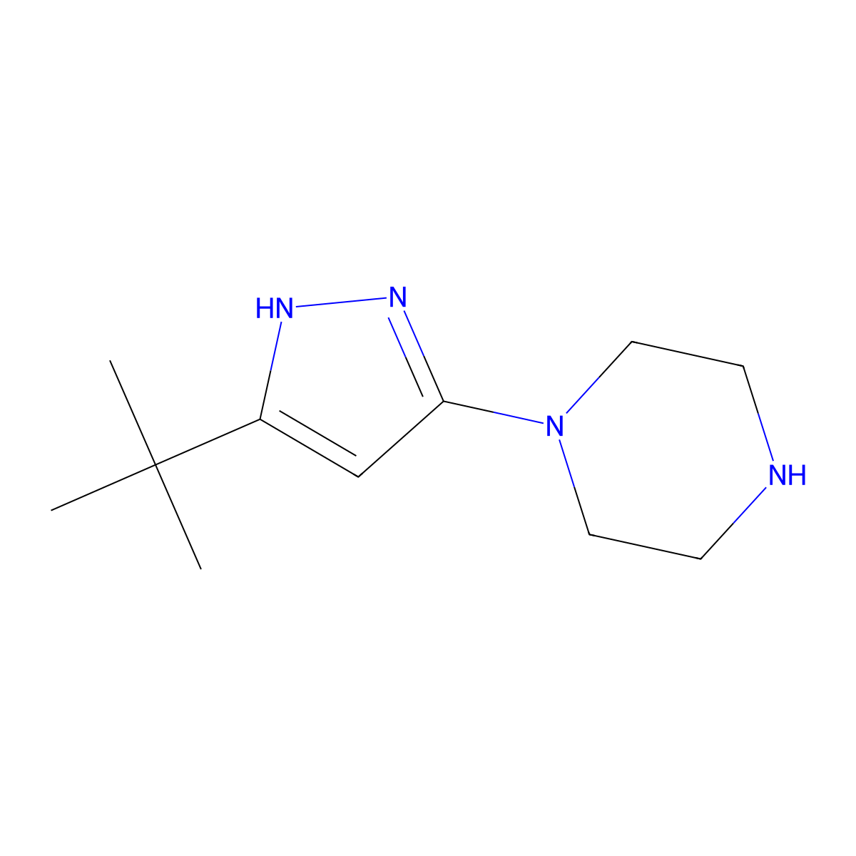 1-(3-(tert-butyl)-1H-pyrazol-5-yl)piperazine molecular structure, CAS 1469010-33-0
